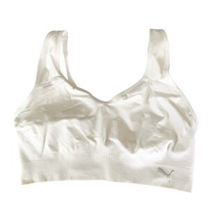 PUMA White Sports Bra Women's Size L Pullover Adjustable Straps Unpadded